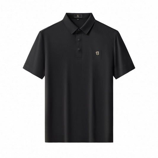 Textured Collar Performance Polo – El Baron BLACK