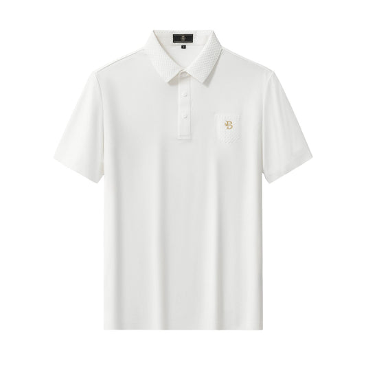 Textured Collar Performance Polo – El Baron WHITE