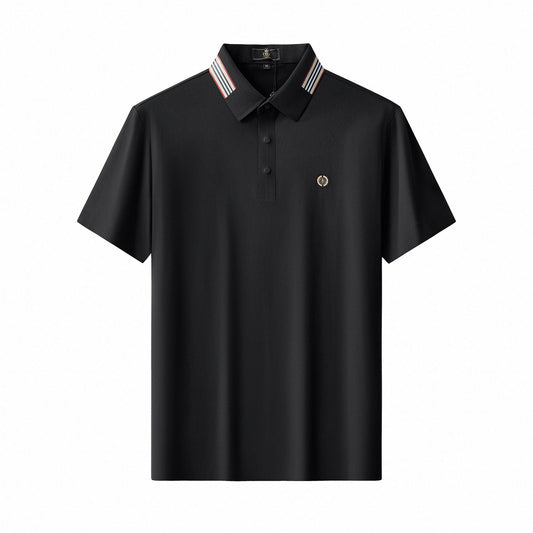 Stripe Collar Performance Polo – El Baron BLACK