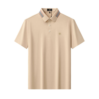 Stripe Collar Performance Polo – El Baron KHAKI