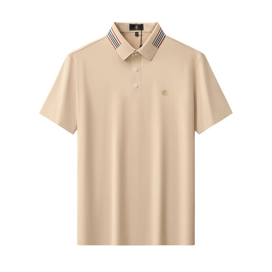 Stripe Collar Performance Polo – El Baron KHAKI