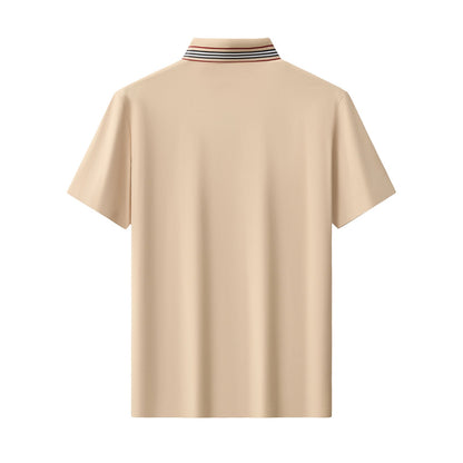 Stripe Collar Performance Polo – El Baron KHAKI