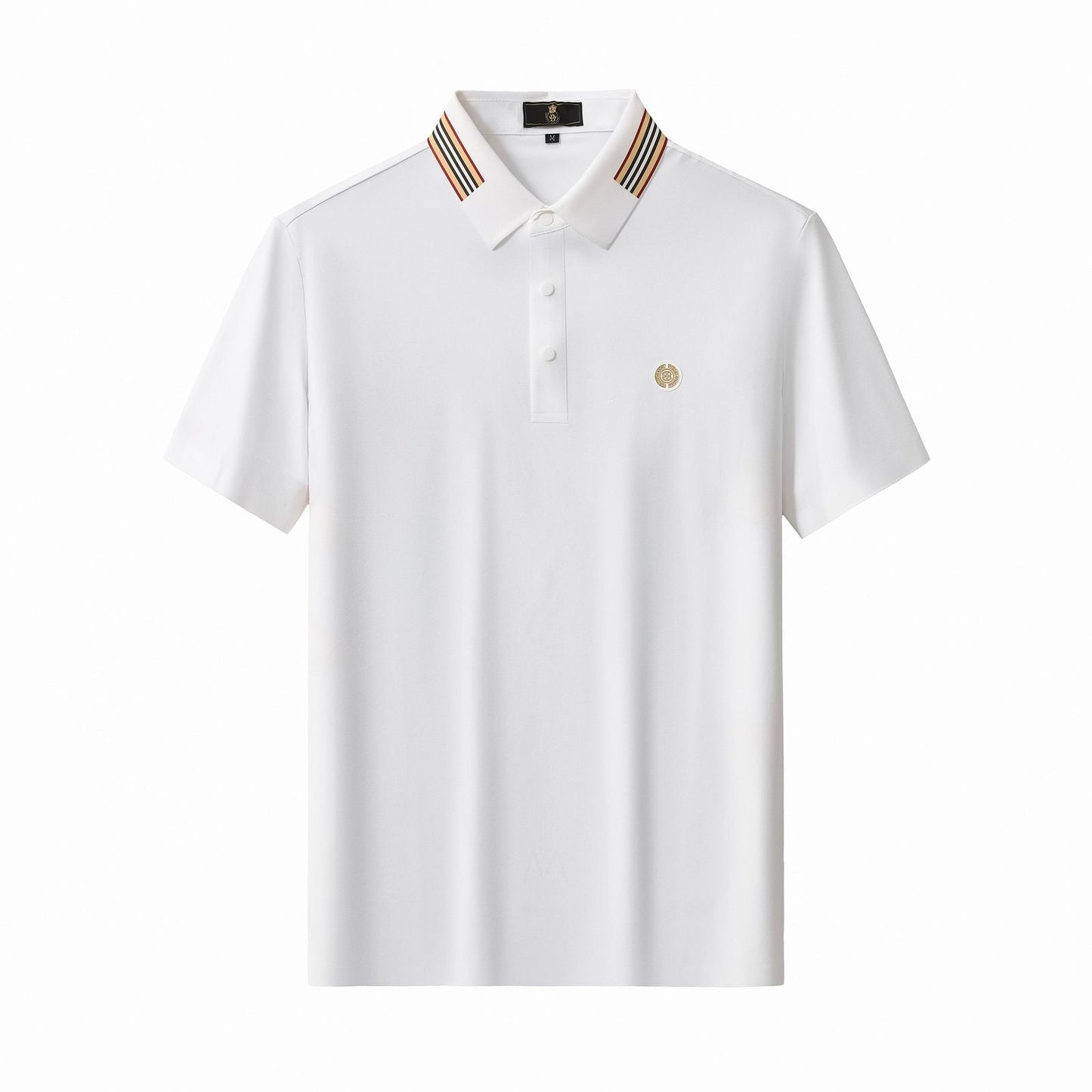 Stripe Collar Performance Polo – El Baron WHITE