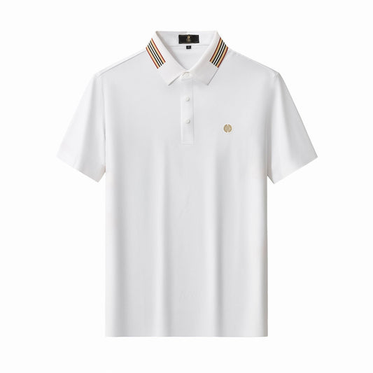 Stripe Collar Performance Polo – El Baron WHITE