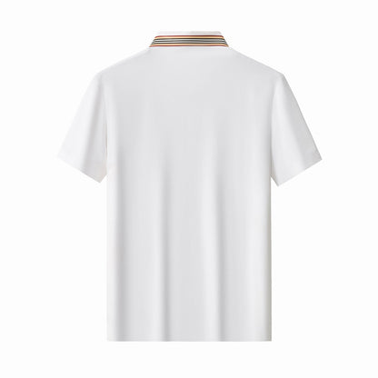Stripe Collar Performance Polo – El Baron WHITE
