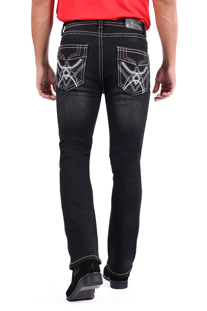 Barabas Black Cowboy Western Denim Jeans - Dudes Boutique