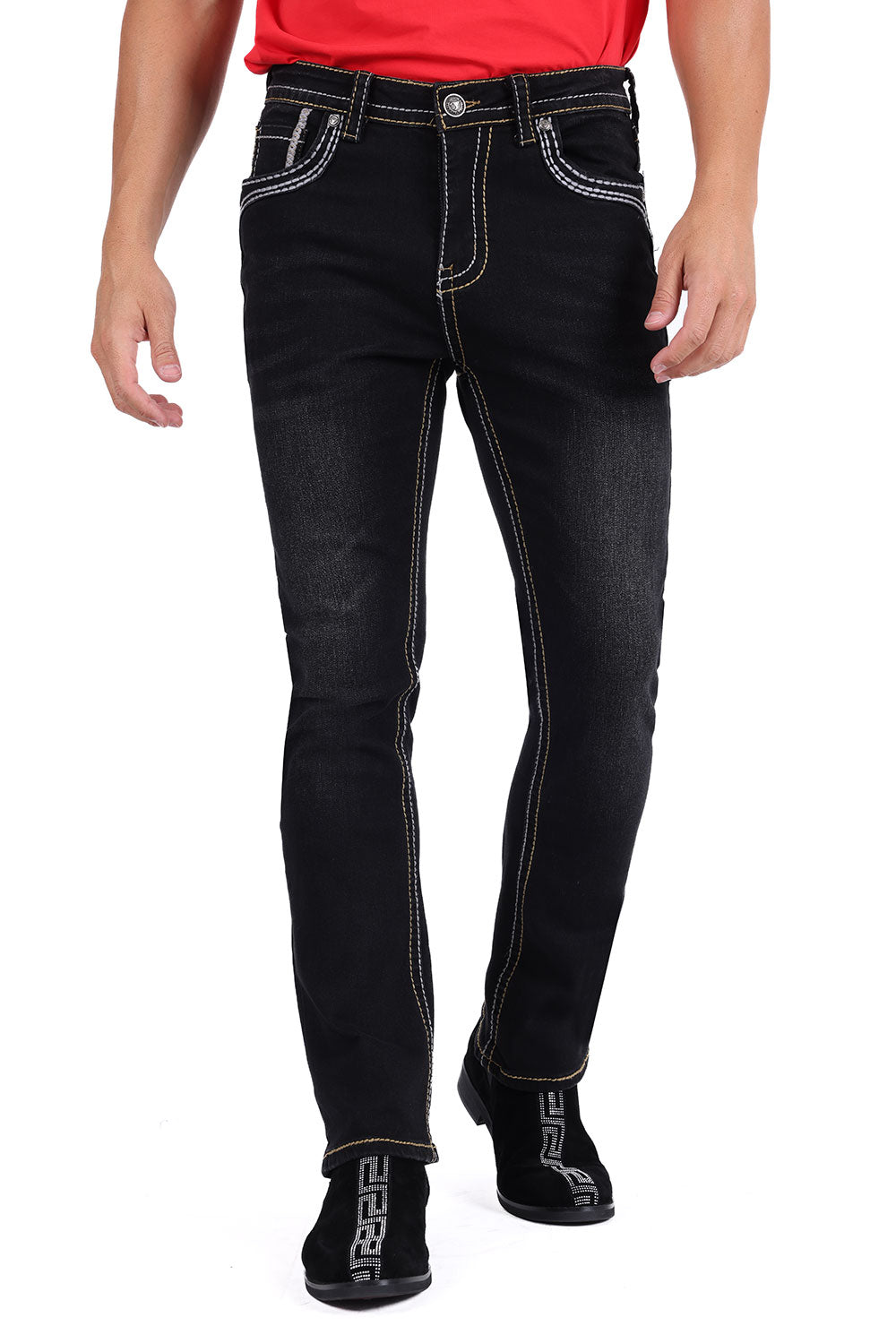 Barabas Black Cowboy Western Denim Jeans - Dudes Boutique