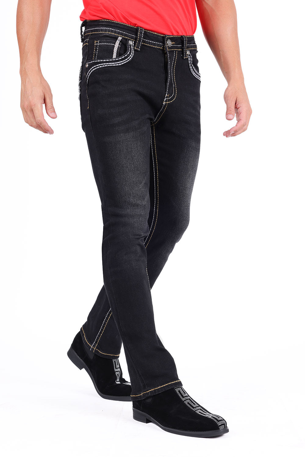 Barabas Black Cowboy Western Denim Jeans - Dudes Boutique