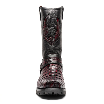 Los Altos Black Cherry Harness Crocodile Biker Boots