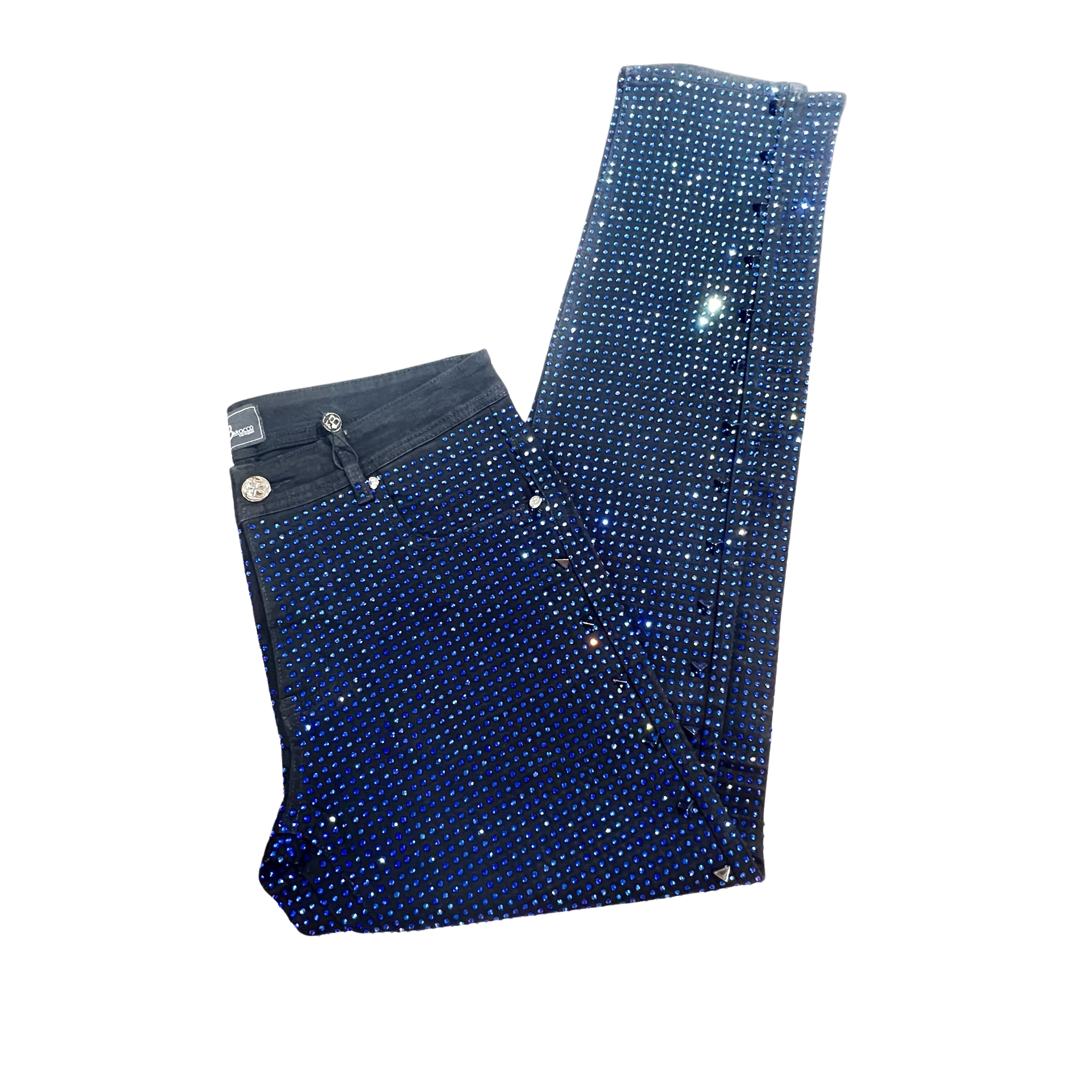 Barocco Black Fully Loaded Blue Crystal Spiked Jeans - Dudes Boutique