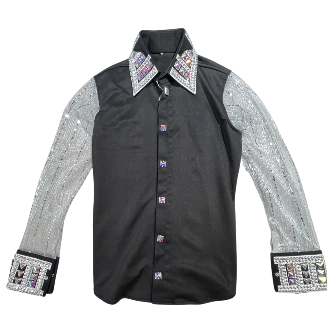 Kashani Black & Silver Royal Hyper Crystal Button-Up Zip Shirt - Dudes Boutique