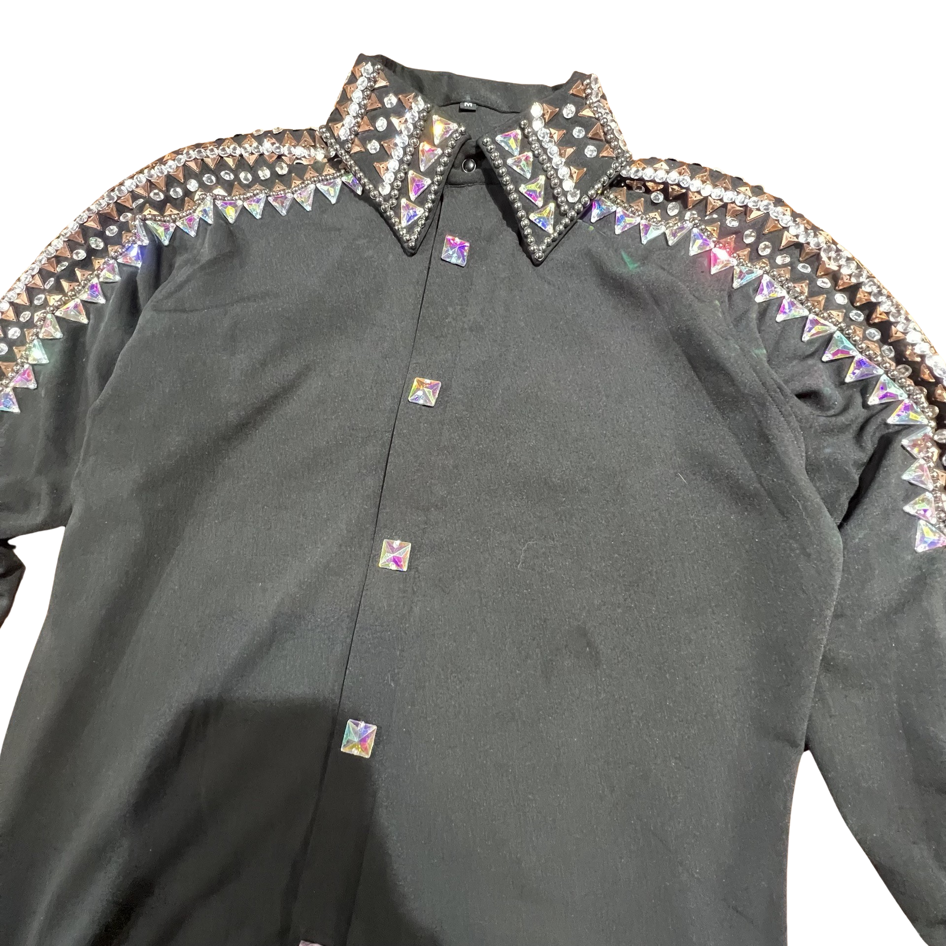 Kashani Black Royal Hyper Crystal Button-Up Zip Shirt - Dudes Boutique