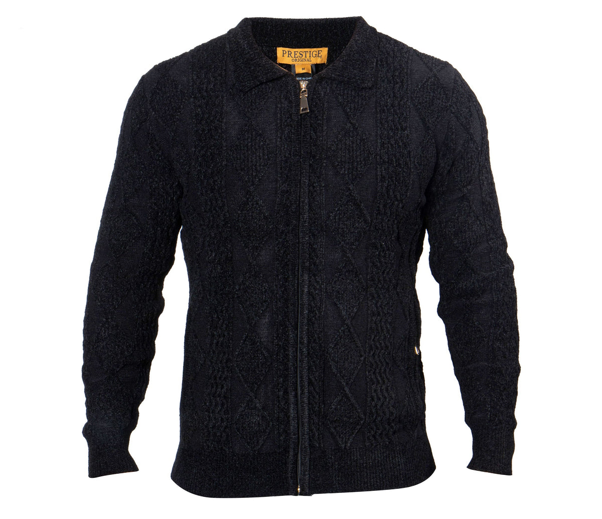 Prestige Black Knitted Zip Up Sweater - Dudes Boutique