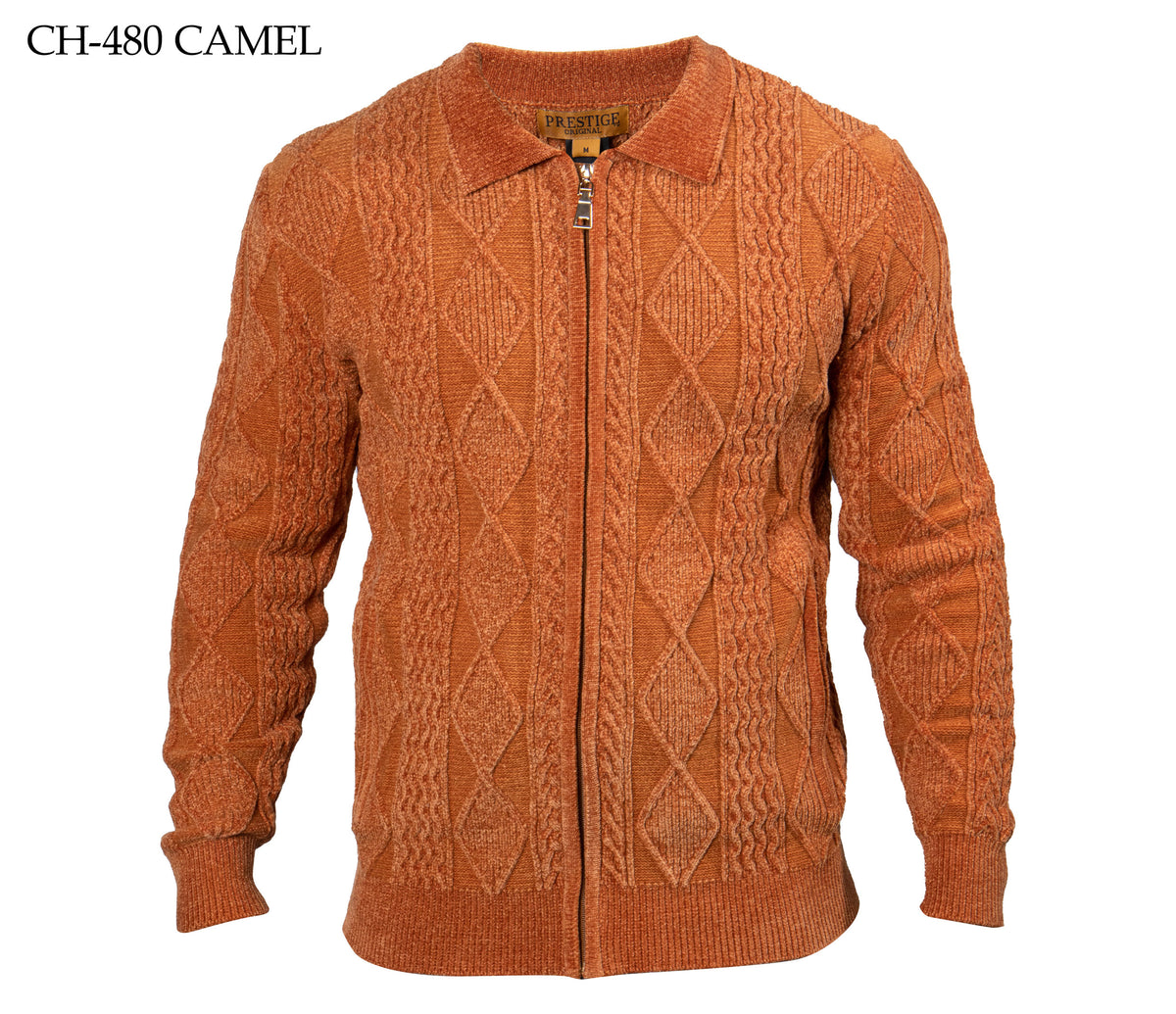 Prestige Camel Knitted Zip Up Sweater - Dudes Boutique