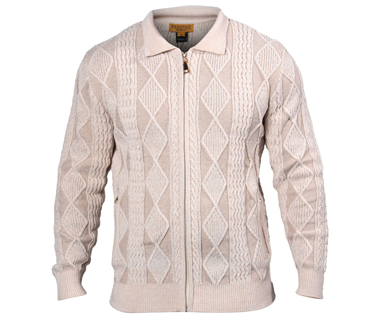 Prestige Cream Cable Knit Zip Up Sweater - Dudes Boutique
