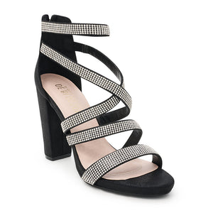 De Blossom Black Crystal Mid Block Heel - Dudes Boutique