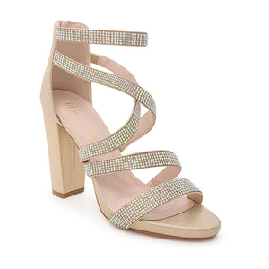 De Blossom Champagne Crystal Mid Block Heel - Dudes Boutique