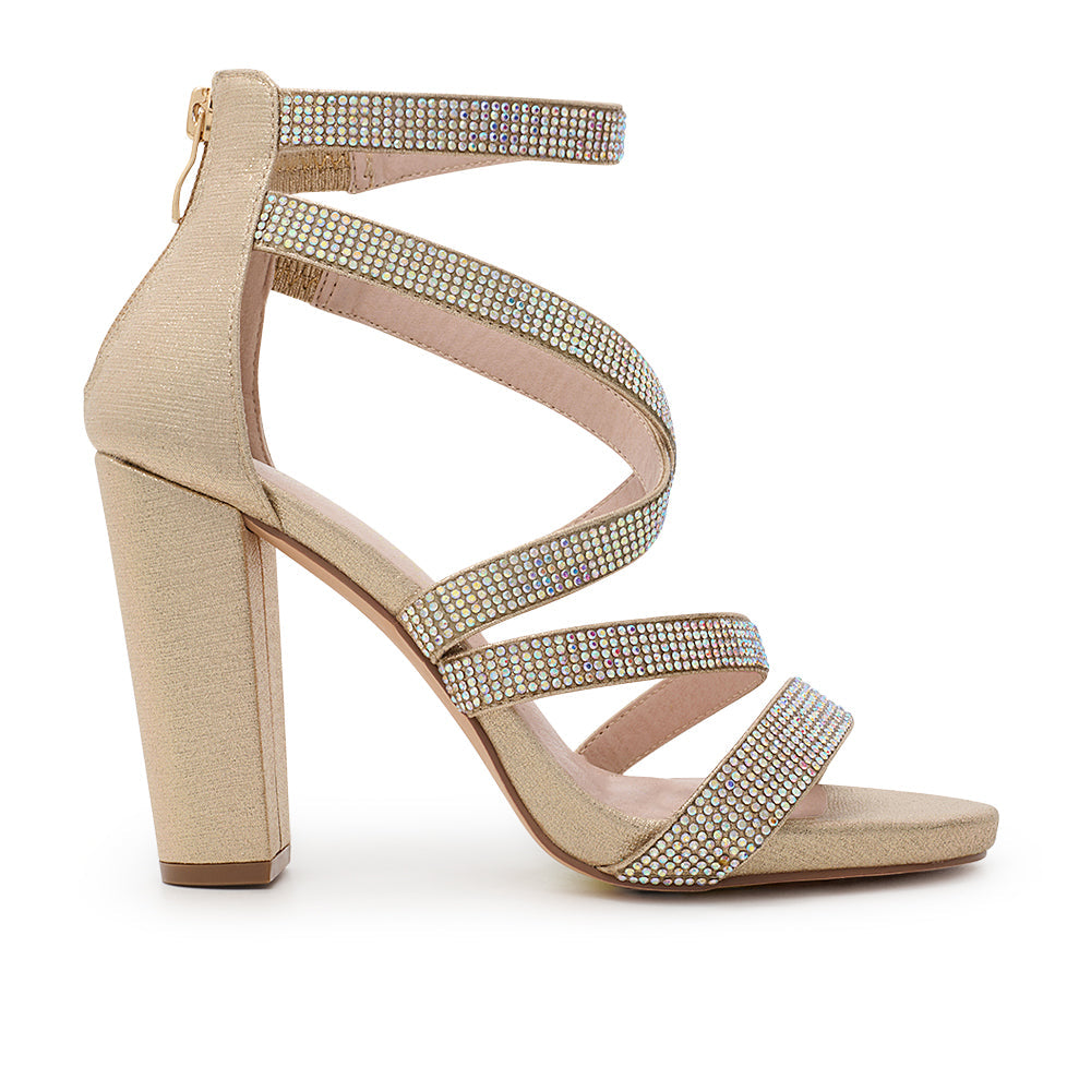 De Blossom Champagne Crystal Mid Block Heel - Dudes Boutique