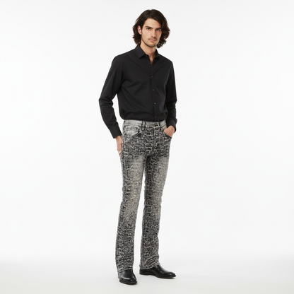Patchwork Distressed Denim Jeans - Century Penthouse SMOKE