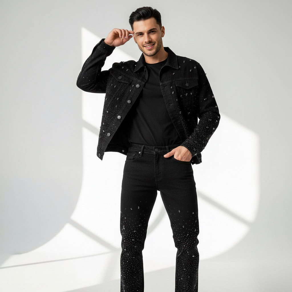 Celestial Stud Denim Pant – Century Penthouse BLACK