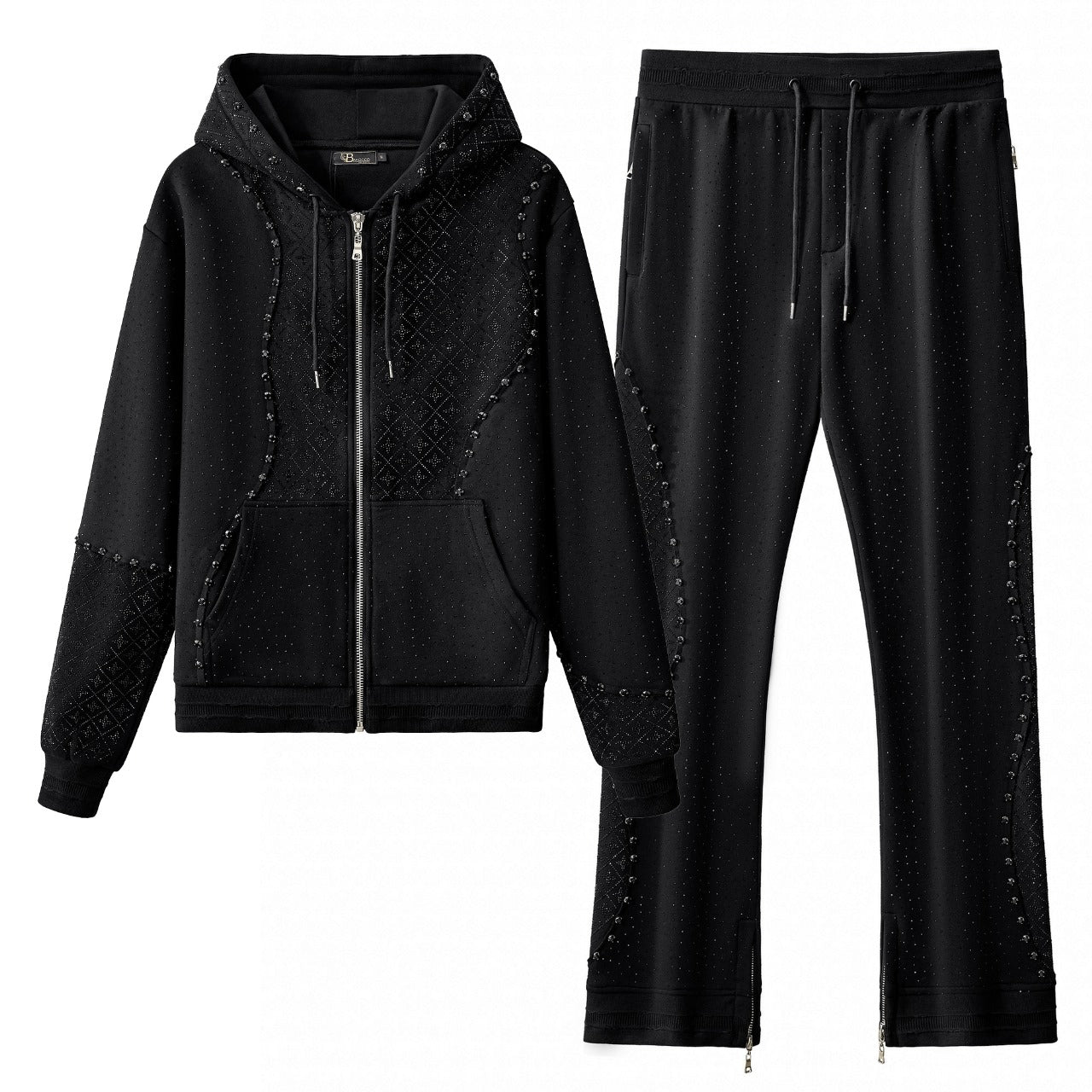 Radiant Grid Stone Hoodie & Jogger Set BLACK