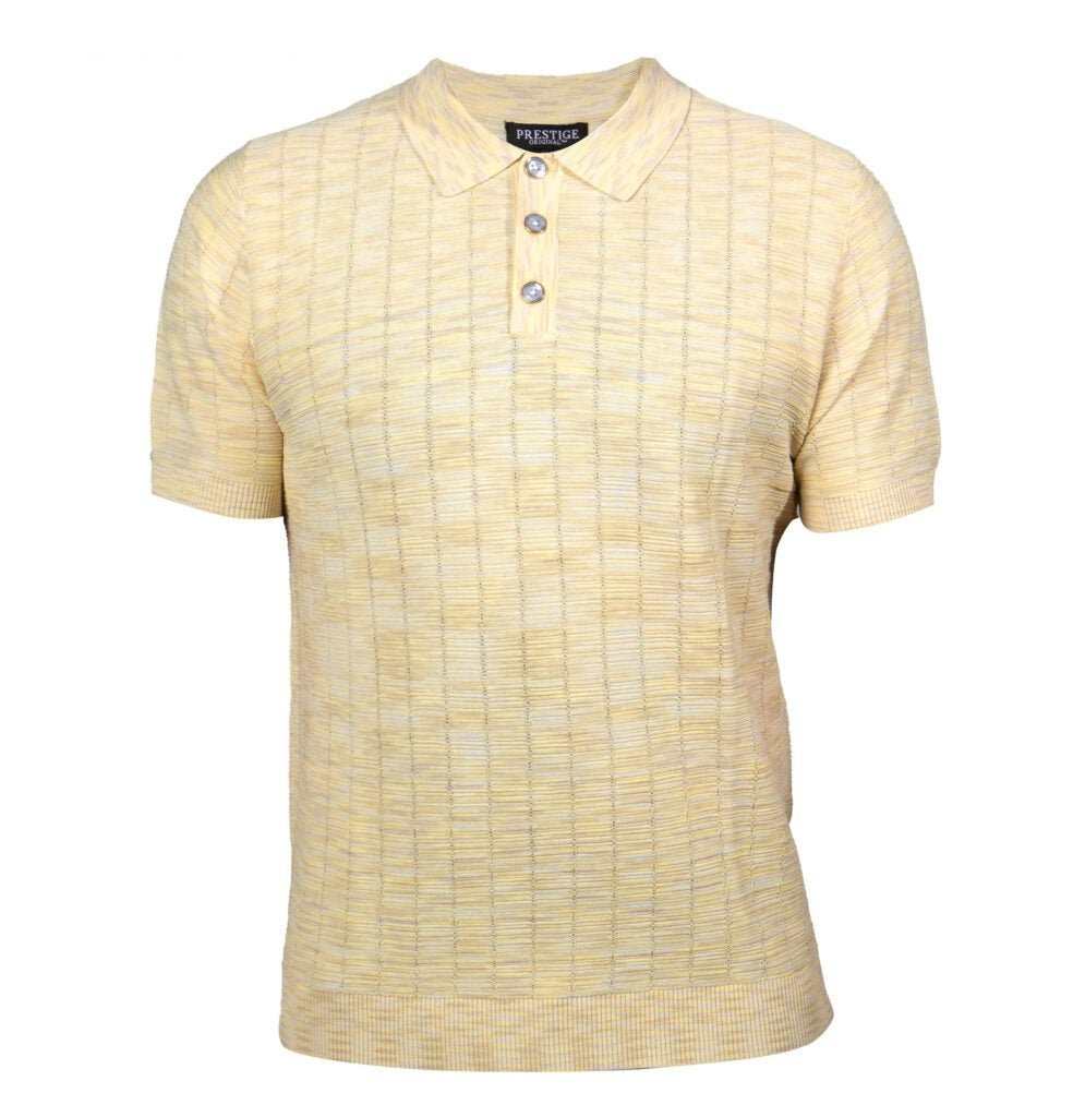 Prestige Heather Yellow Knit Button Polo Shirt - Dudes Boutique