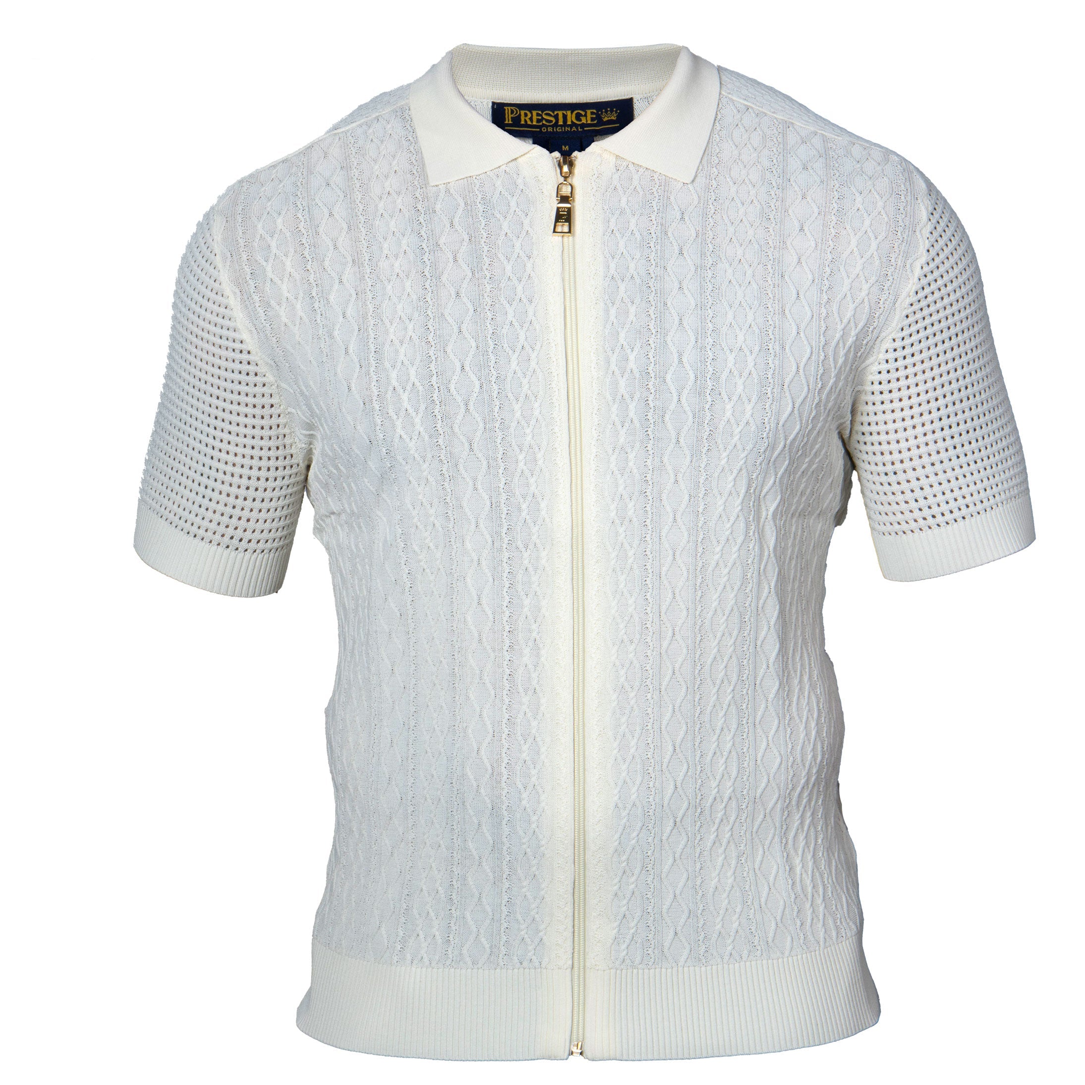 Prestige CMK-388 Cream Zip-Up Knit Shirt