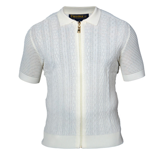 Prestige CMK-388 Cream Zip-Up Knit Shirt