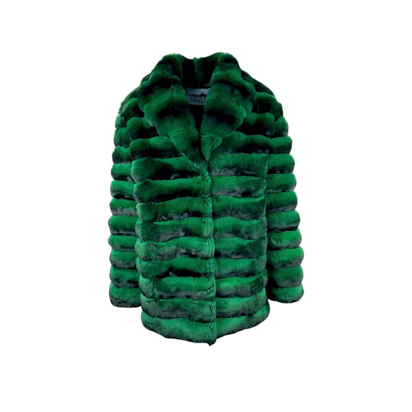 Kashani Men's Single Breasted Green Chinchilla 3/4 Fur Coat