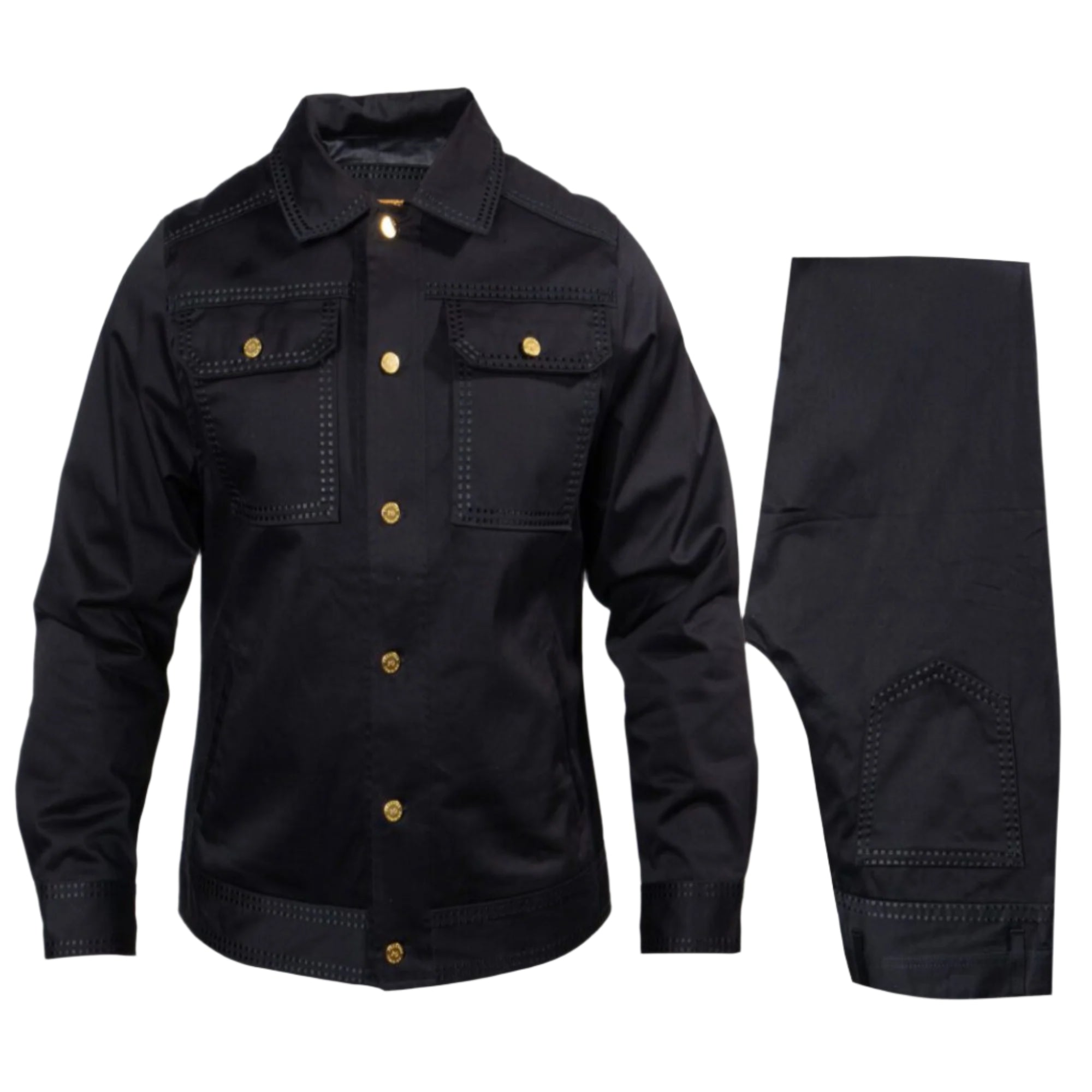 Prestige Black Double Stitch Jacket & Pant Set - Dudes Boutique