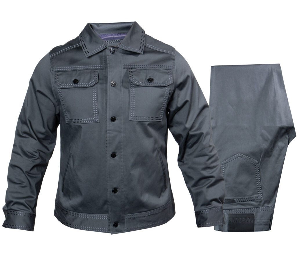 Prestige Charcoal Double Stitch Jacket & Pant Set - Dudes Boutique