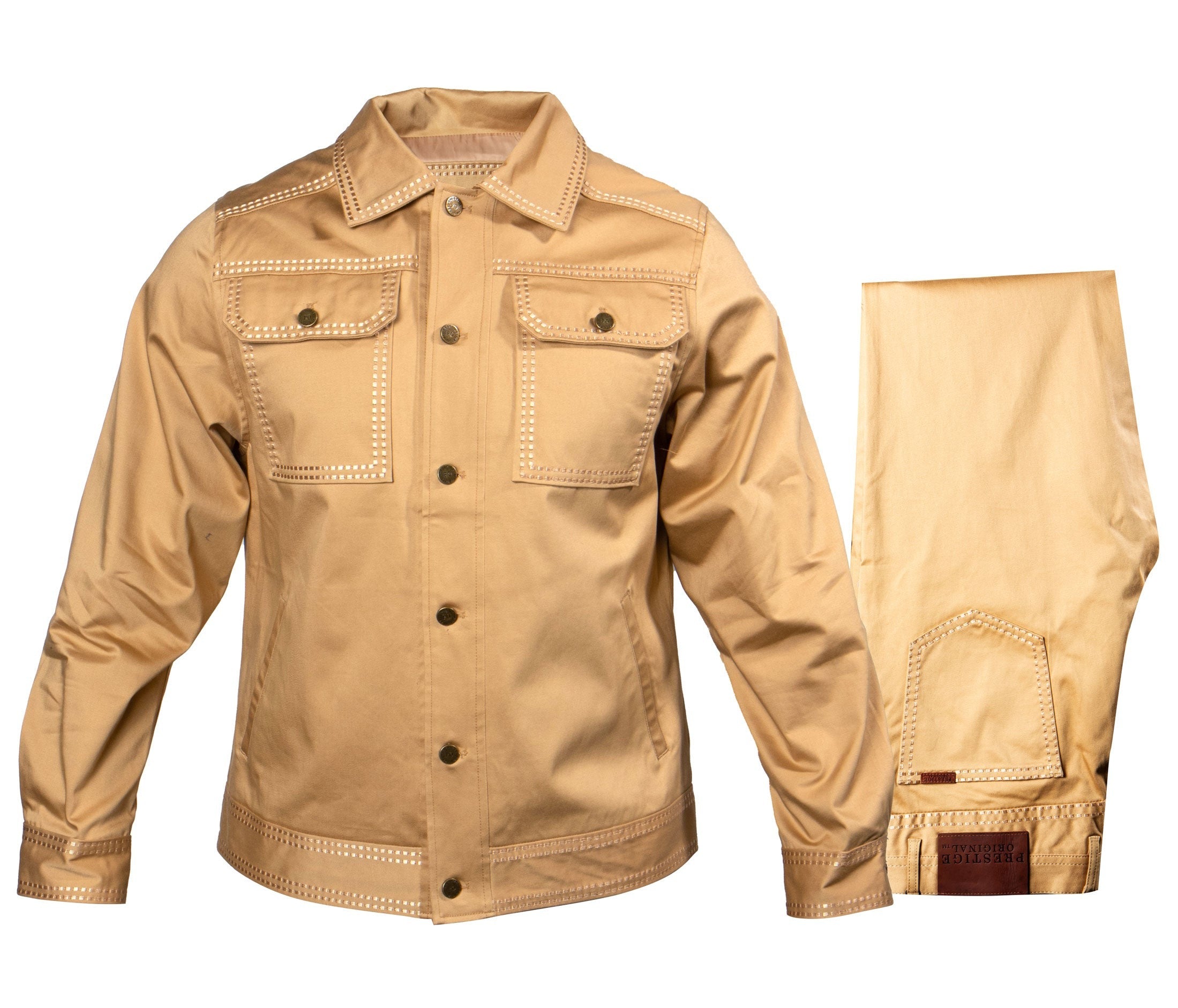 Prestige Latte Double Stitch Jacket & Pant Set - Dudes Boutique