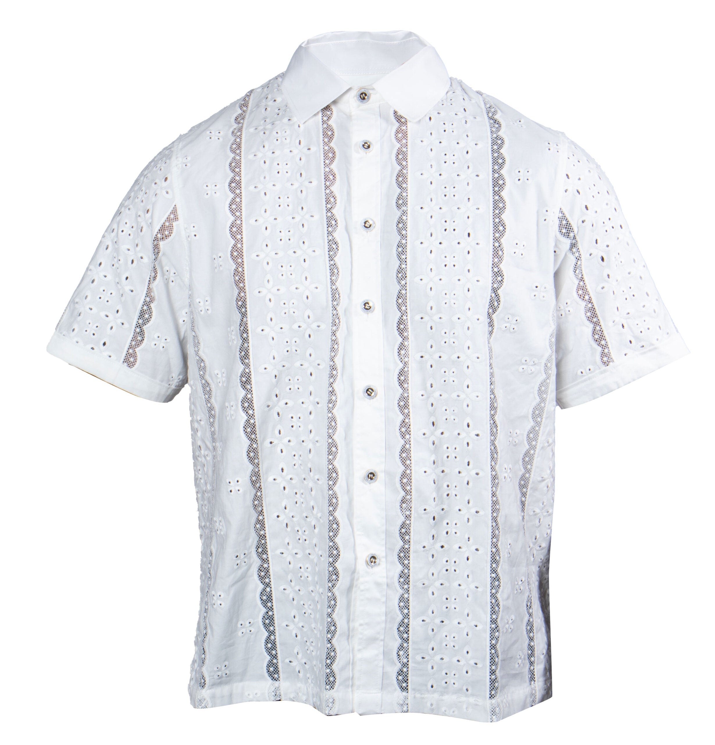 Prestige White Short Sleeve Embroidered Button-Up Shirt