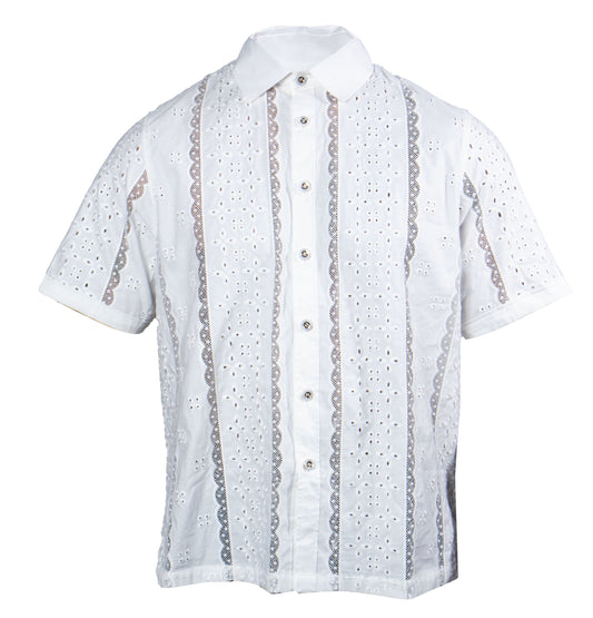 Prestige White Short Sleeve Embroidered Button-Up Shirt - Dudes Boutique
