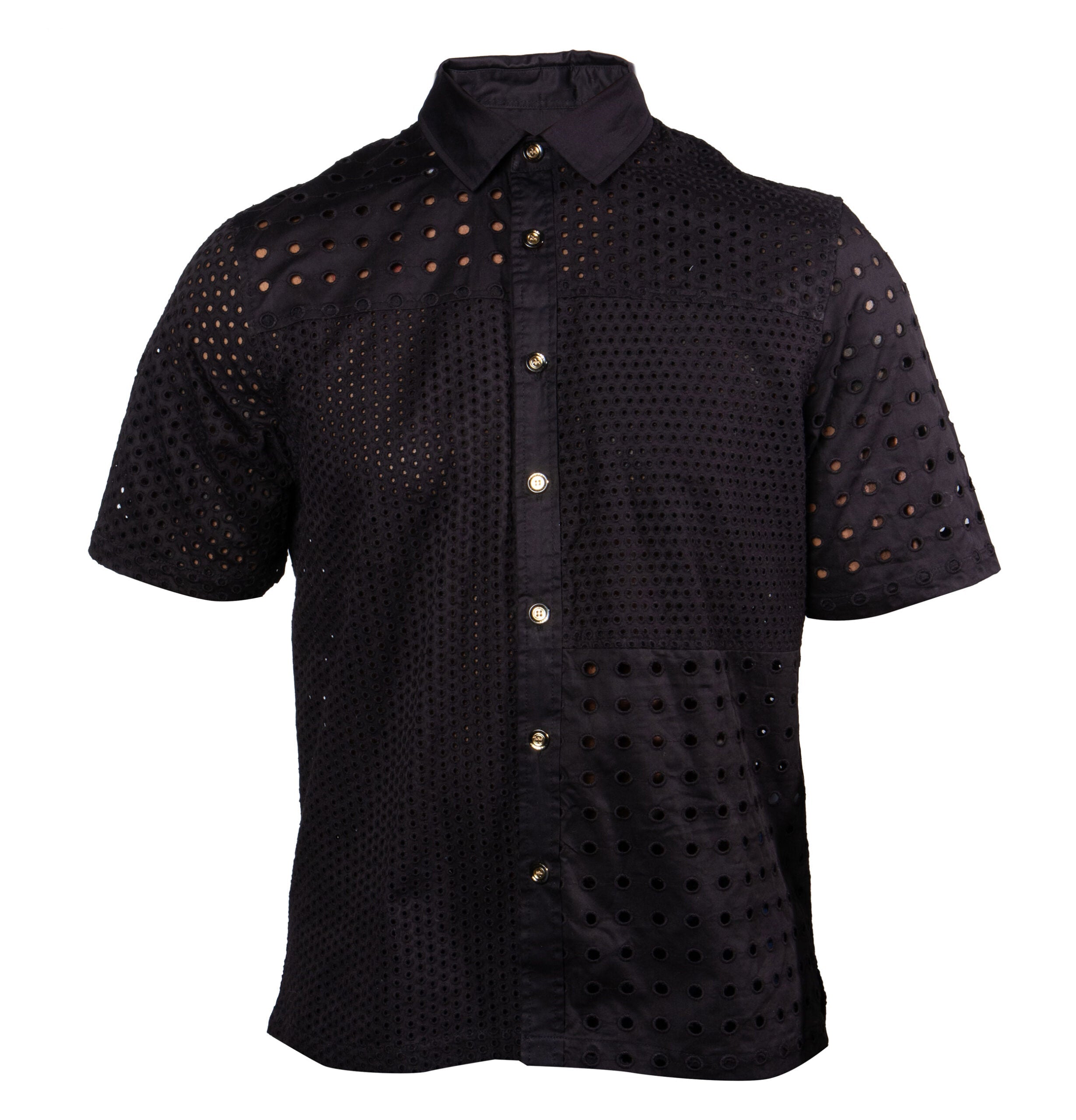 Prestige Black Short Sleeve Perforated Button-Up Shirt