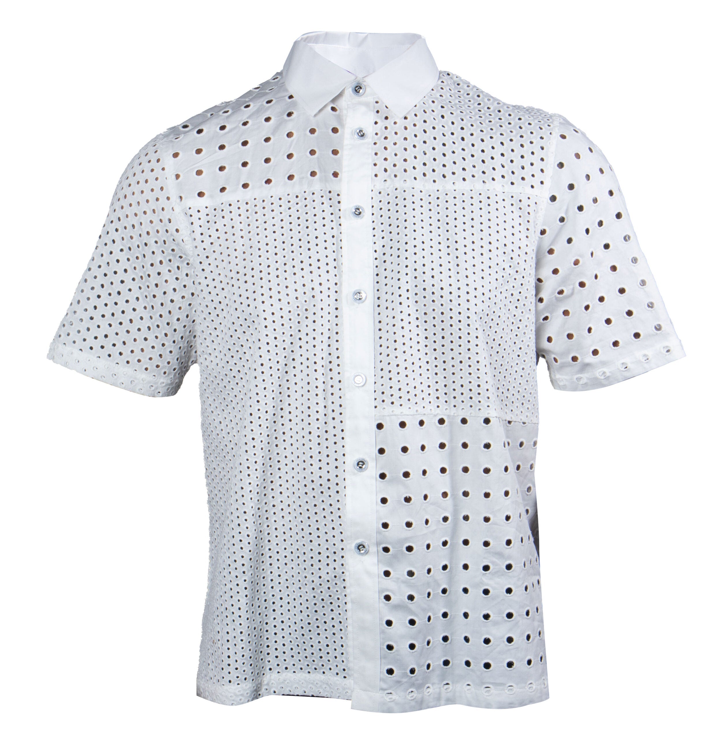 Prestige White Short Sleeve Perforated Button-Up Shirt