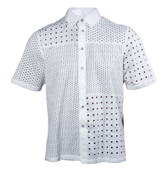 Prestige White Short Sleeve Perforated Button-Up Shirt - Dudes Boutique