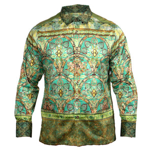 Prestige Green Ornamental Motif Button Up Shirt - Dudes Boutique