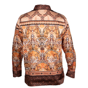 Prestige Brown Ornamental Motif Button Up Shirt - Dudes Boutique