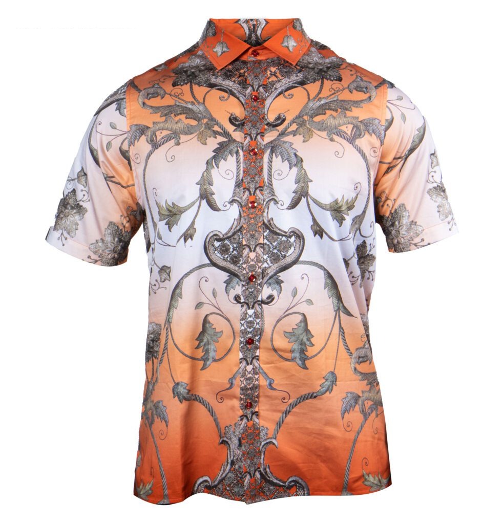 Prestige Orange Royal Leaf Short Sleeve Button Up Shirt - Dudes Boutique