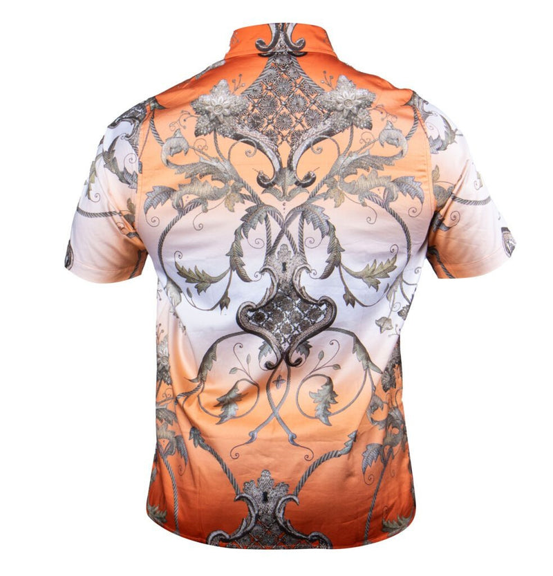 Prestige Orange Royal Leaf Short Sleeve Button Up Shirt - Dudes Boutique