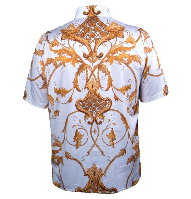 Prestige White Royal Gold Leaf Short Sleeve Button Up Shirt - Dudes Boutique