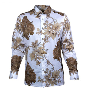 Prestige White Royal Rose Tree Button Up Shirt - Dudes Boutique