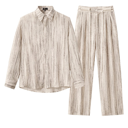 Canyon Set – Printed LS Shirt & Pleated pant TAUPE