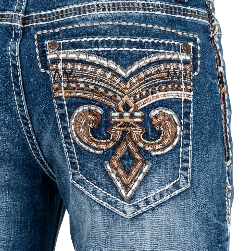 DeNiko Heavy Stitch fleur de lis Pocket Jeans
