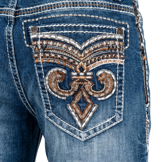 DeNiko Heavy Stitch fleur de lis Pocket Jeans