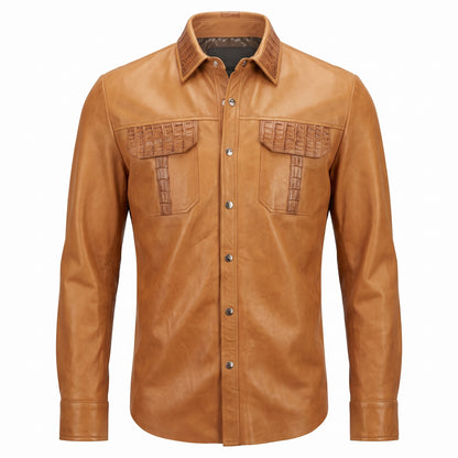 Kashani Lambskin Button-Up Shirt w/ Gator Pockets