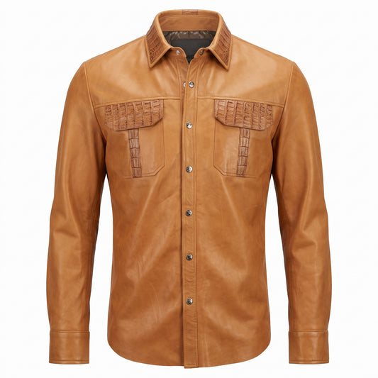 Kashani Lambskin Button-Up Shirt w/ Gator Pockets