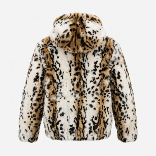 Kashani Men's Lynx Design Rabbit Fur Bomber Jacket
