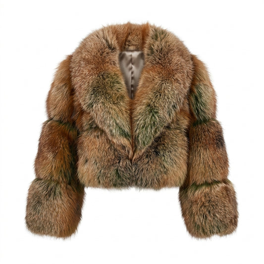 Kashani Women's Green Golden Fox Fur Jacket
